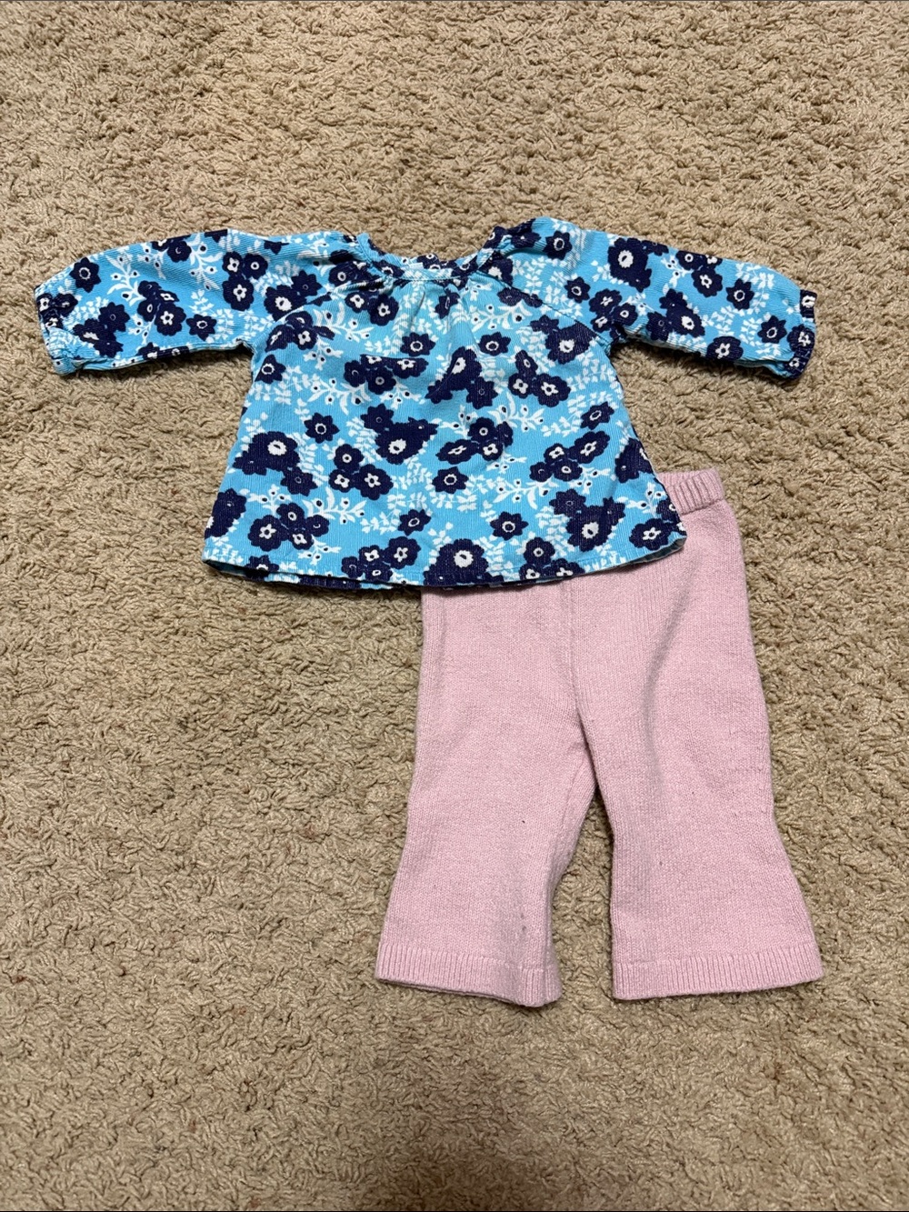 Baby Boden Blue Floral Top 100% Cotton with Baby Gap Pink Knit Pants